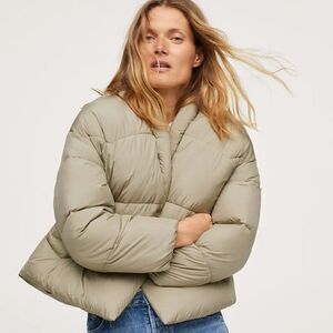 Mango padded quilted bomber jacket in light green